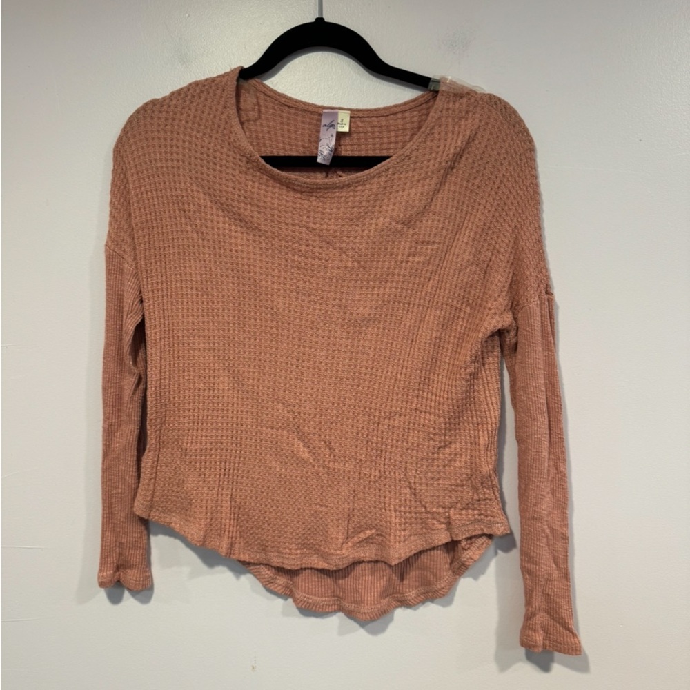 Alya Francesca's Pink Waffle Knit Long Sleeve Top Size Small